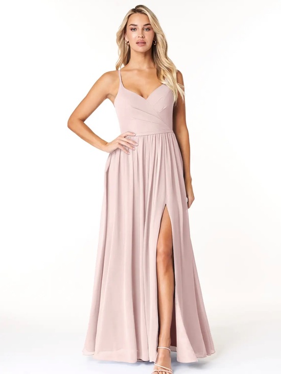 Azazie Dresses & Skirts - Azazie Dominic - Blushing Pink A-Line V-Neck Pleated Chiffon Dress